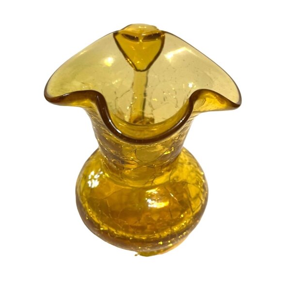 Vtg Kanawha Hand Blown Crackle Glass Amber Mini Pitcher Creamer 3" - Picture 4 of 5